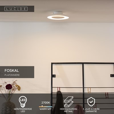 Lucide FOSKAL - Plafonnière - Ø 21,5 cm - LED - 1x6W 2700K - Wit